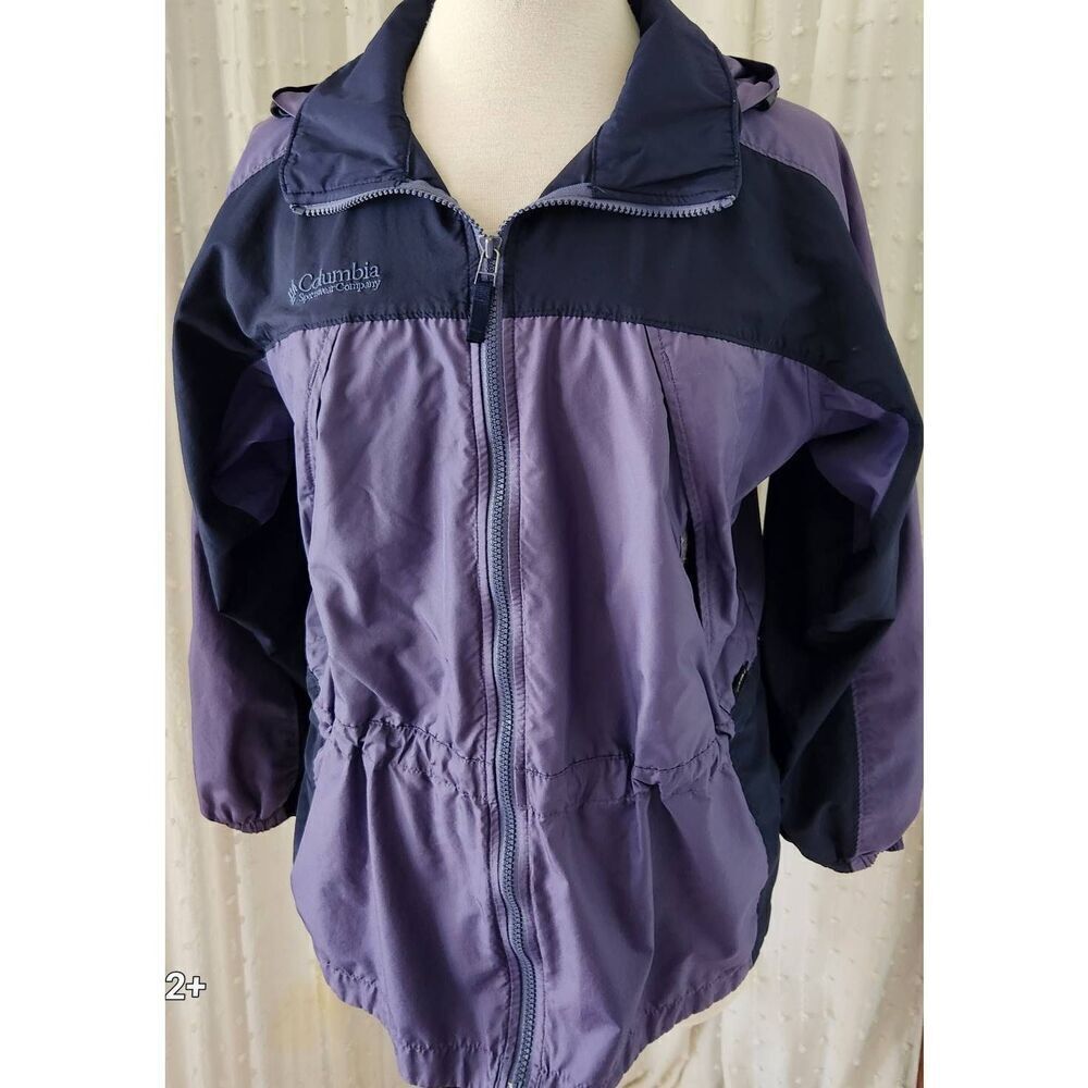 O38 Columbia purple/navy hooded zip-up utility jacket gathered waist activewear